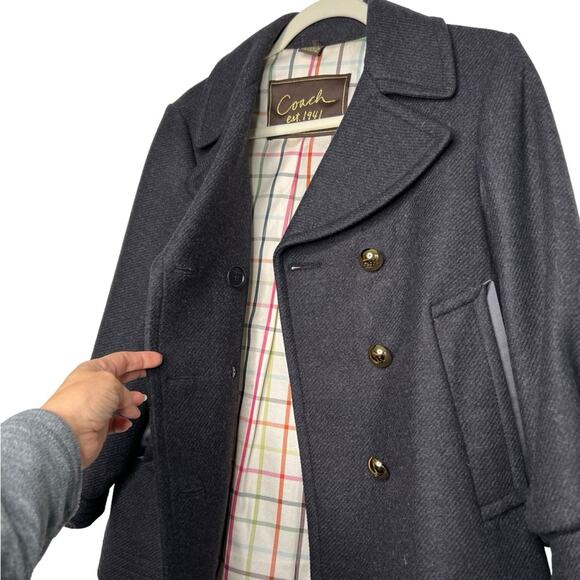 COACH 1941 Grey PeaCoat Wool Blend Size Medium - Picture 4 of 14